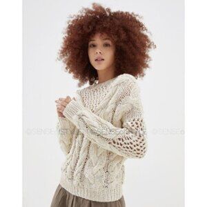 Brunello Cucinelli Sweater Top Handmade Pullover Ivory Sequin size XS